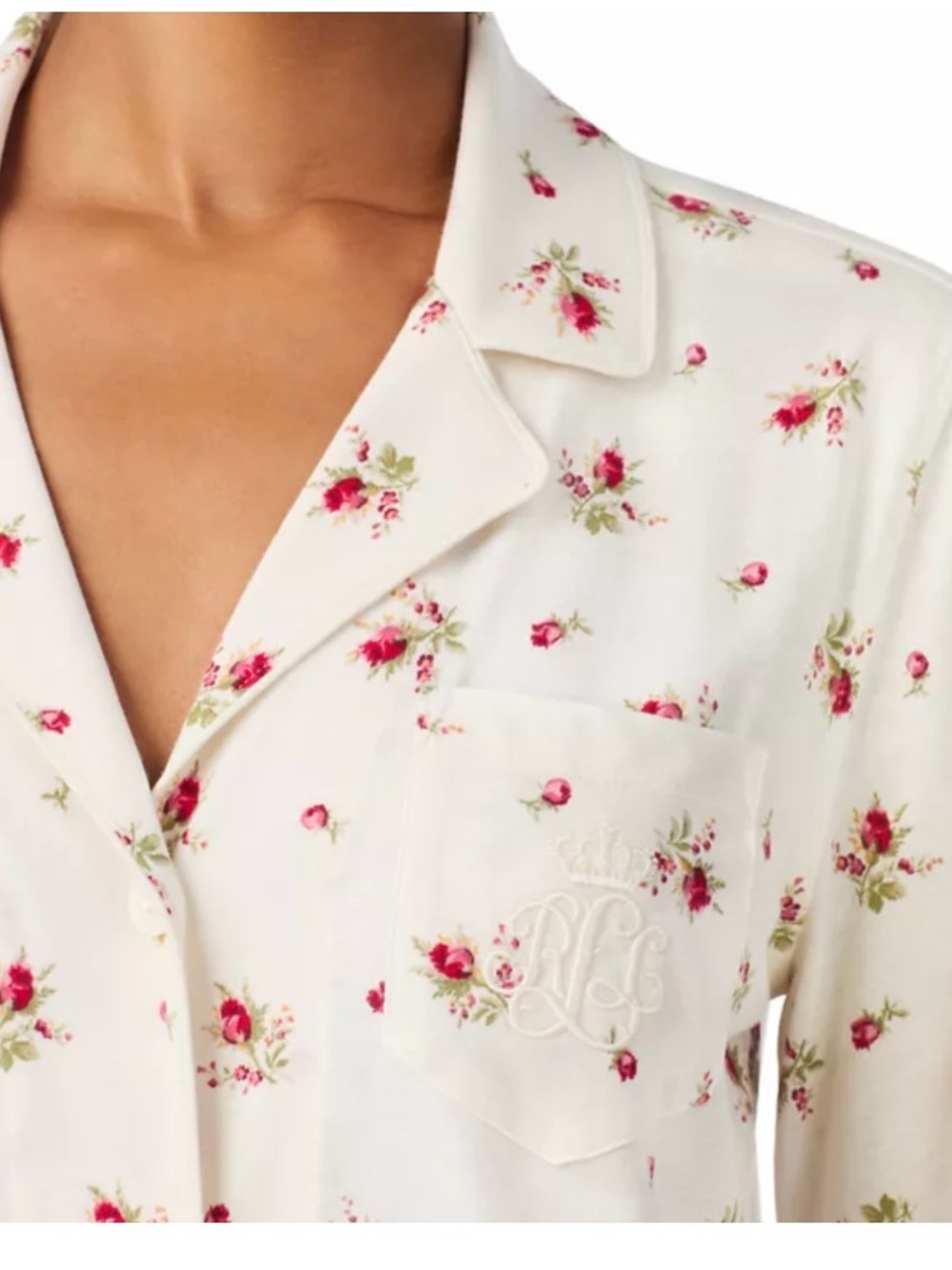 Ralph Lauren Women Pajama Set Floral roses Embroidered Logo